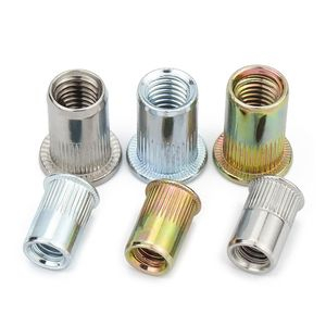 Flat head round body rivet nut with carbon steel zincplated