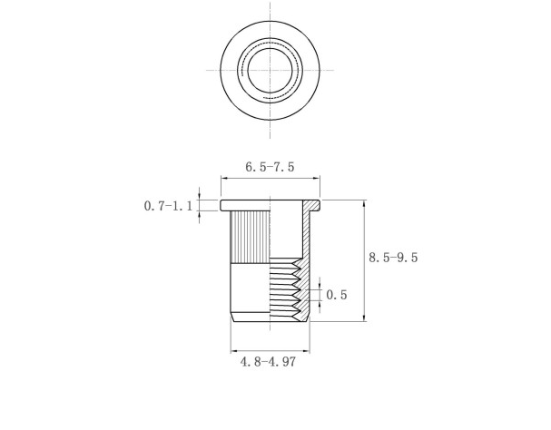 Flat rivet nut drawing